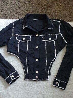 Thread Story Black Studded Western Crop Jacket